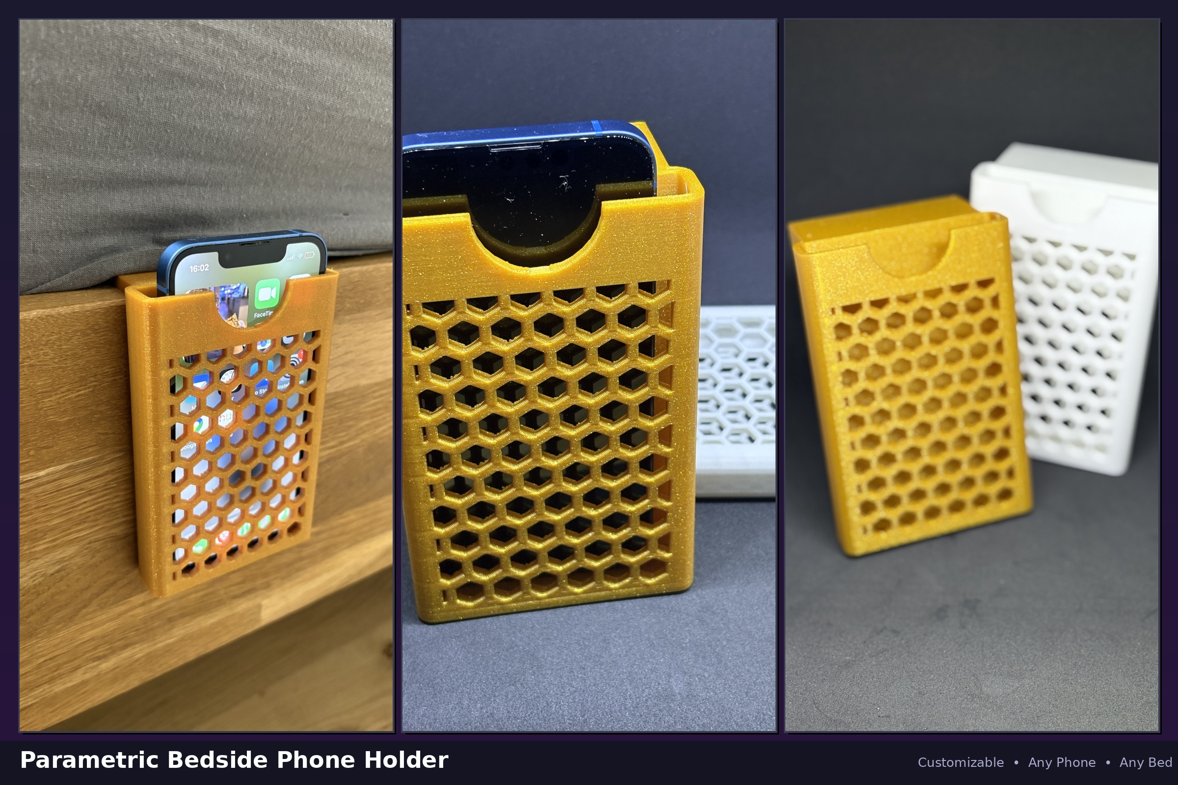 Parametric Bedside Phone Holder - Customizable for Any Phone & Bed Frame preview 2
