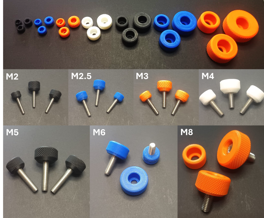 Knurled knobs for M2.5 to M8 internal hex screw preview